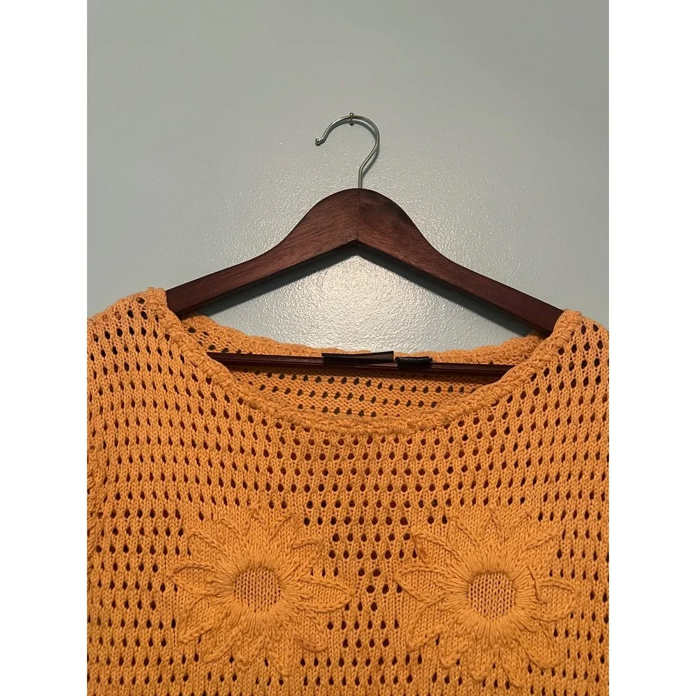 90s Floral Sun Crop Sweater Liz Claiborne Vintage Yellow M